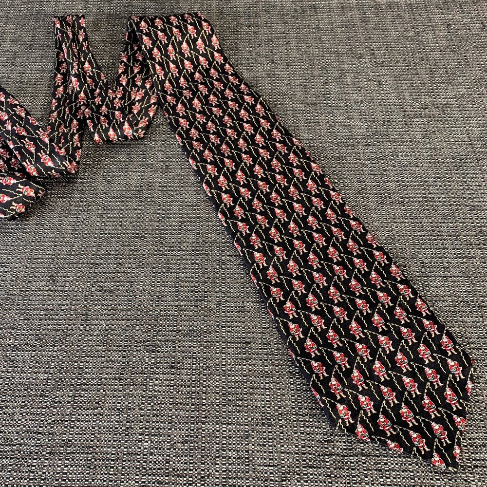 Holiday Traditions Santa Claus Fishing Tie - silk christmas vintage mmg hallmark